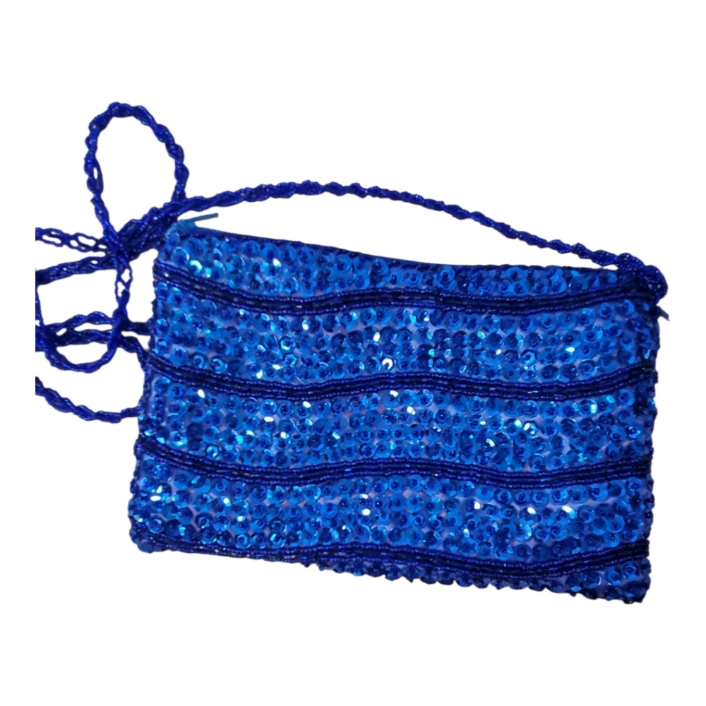 Blue Sequin Women's Bag With Shoulder Strap